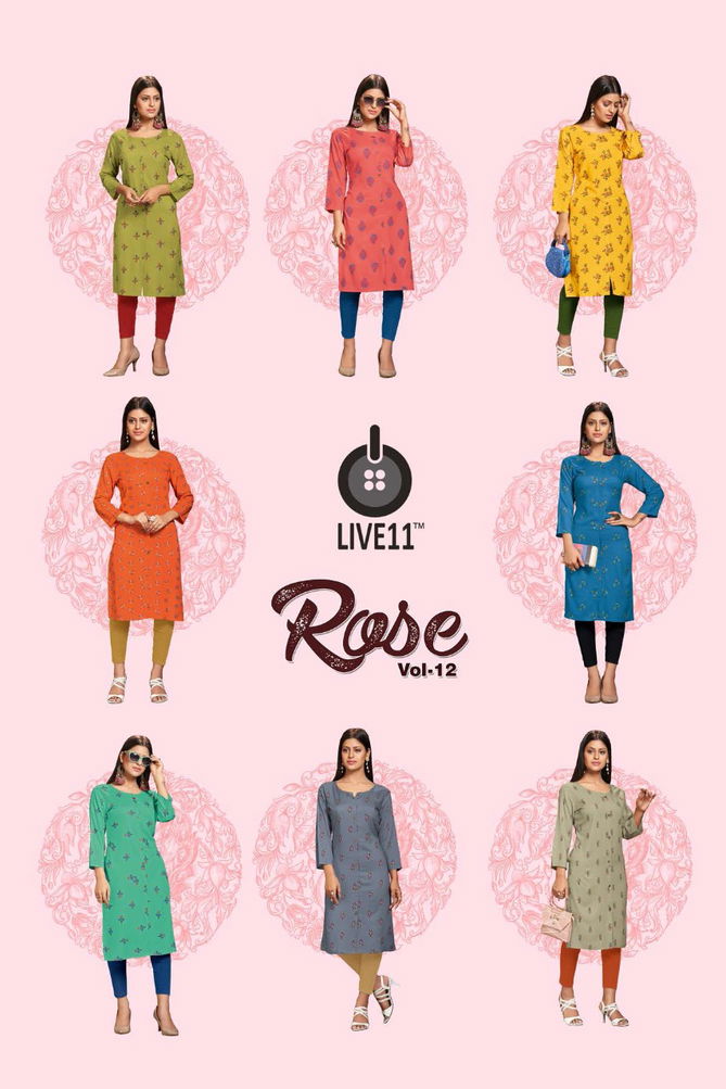 Rose 12 Latest Printed Regular Wear Rayon Designer Kurtis Collection
